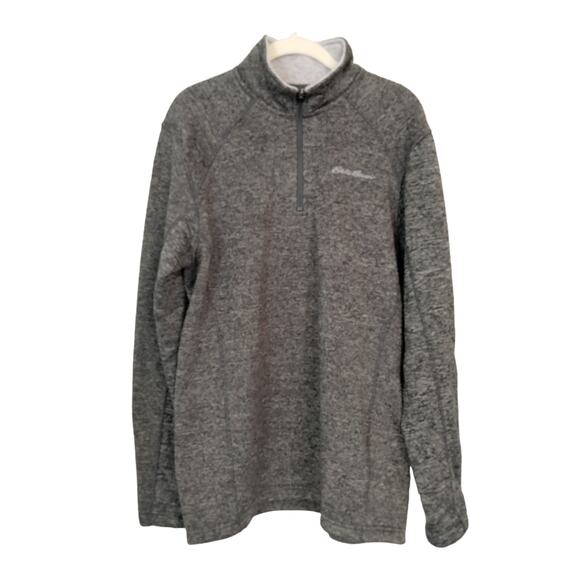 Eddie Bauer Men's Sz M Grey Fleece Lined Quarter Zip Sweater Sweatshirt - Picture 1 of 6